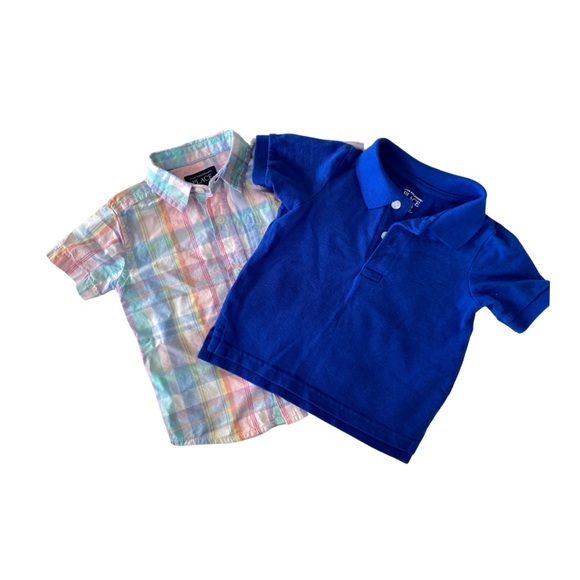 Children’s Place SS Shirts (2) 18-24 Mo 1)Royal Blue 2)Pastel Plaid /Worn Once - Picture 1 of 7